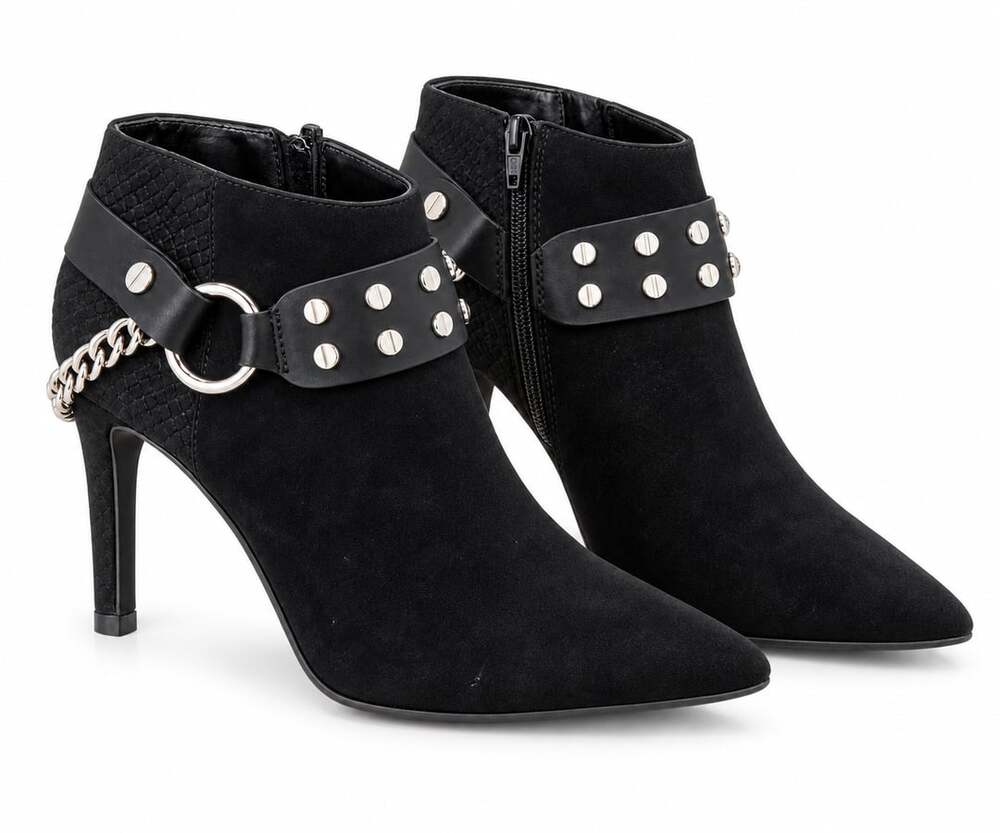 Jennifer Lopez JLO Black Studded Chain Stiletto Ankle Booties 7M